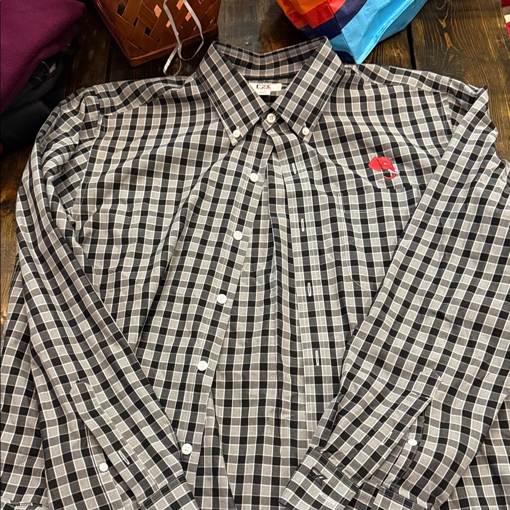 Cutter & Buck Black and White Plaid Shirt - Alabama Crimson Tide